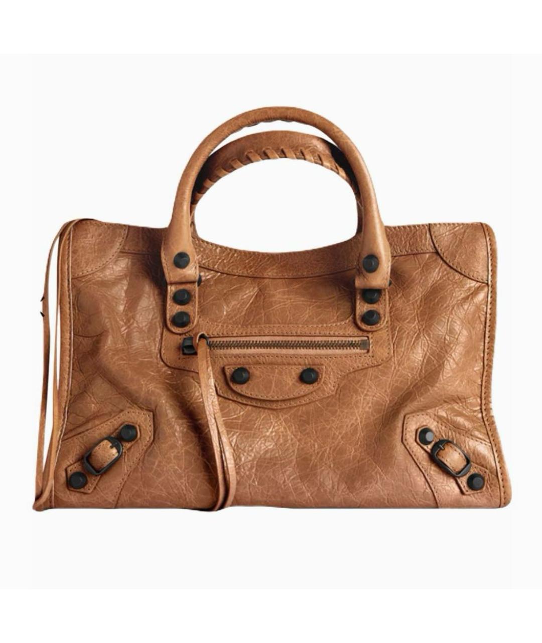 BALENCIAGA Коричневая кожаная сумка с короткими ручками, фото 4