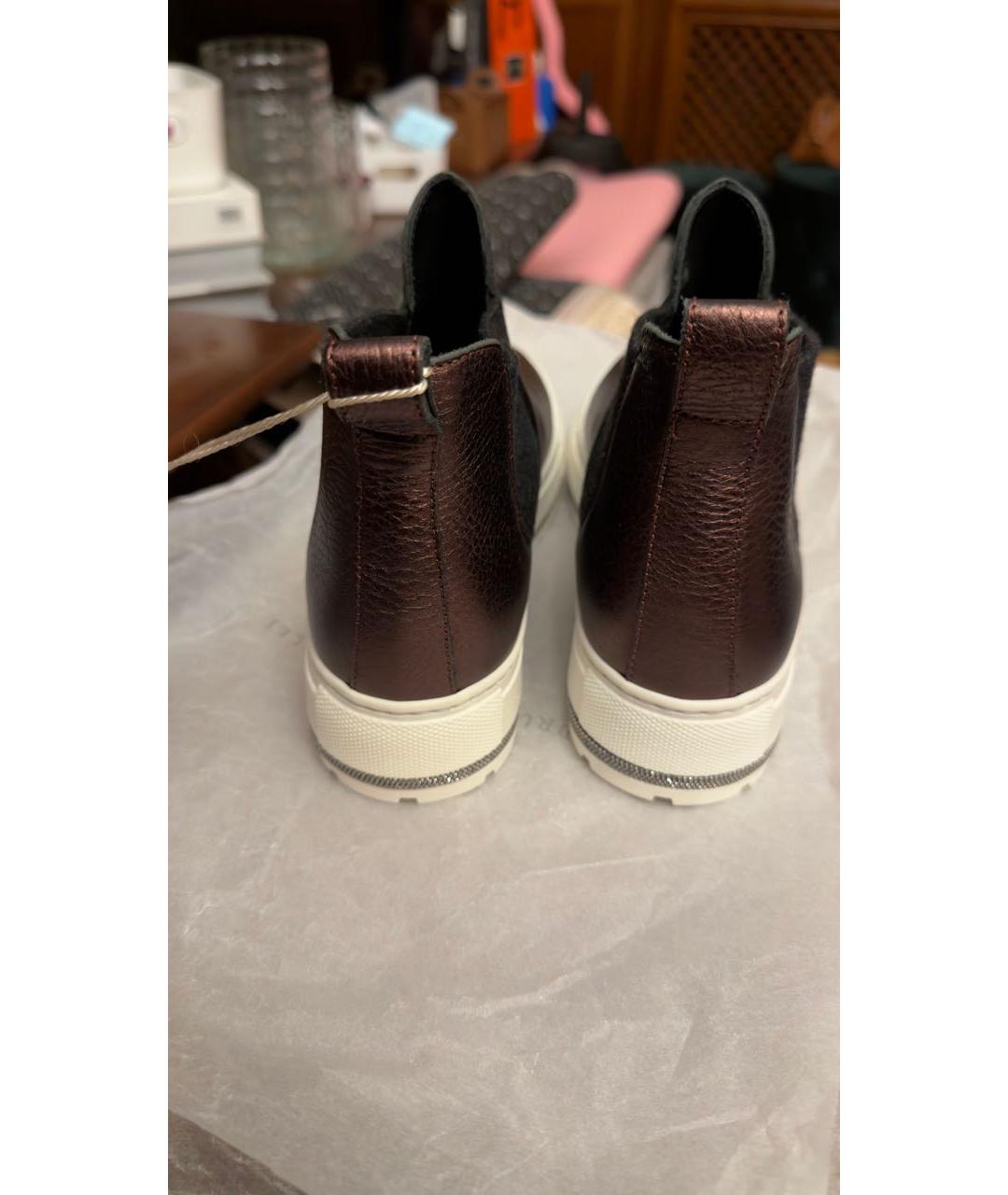 BRUNELLO CUCINELLI Бордовые кожаные кеды, фото 4