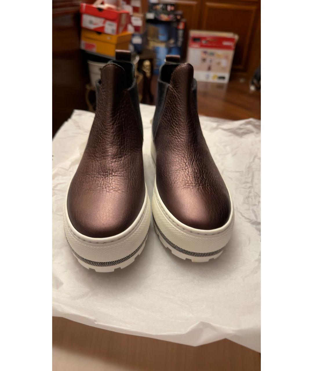 BRUNELLO CUCINELLI Бордовые кожаные кеды, фото 2