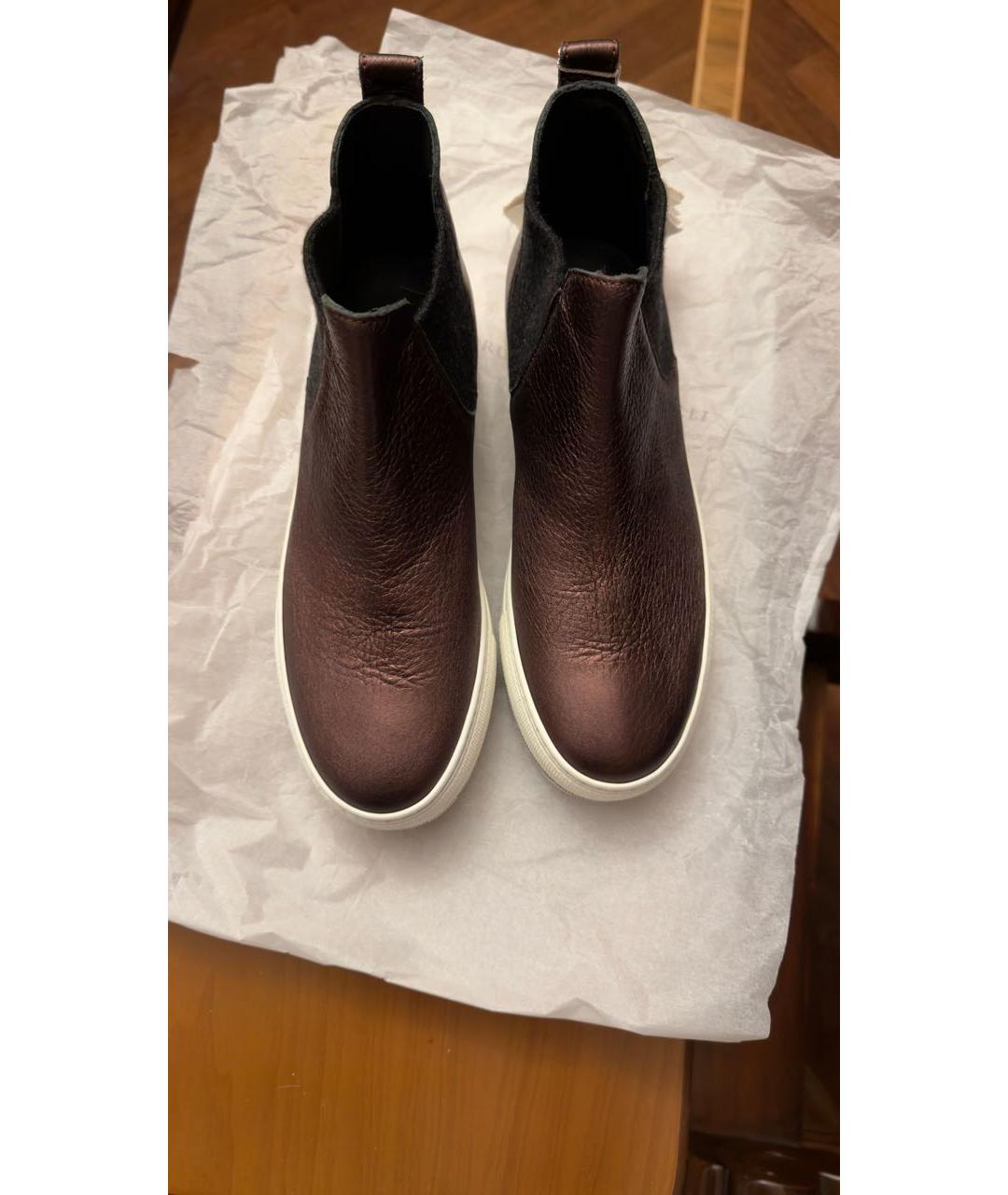 BRUNELLO CUCINELLI Бордовые кожаные кеды, фото 3