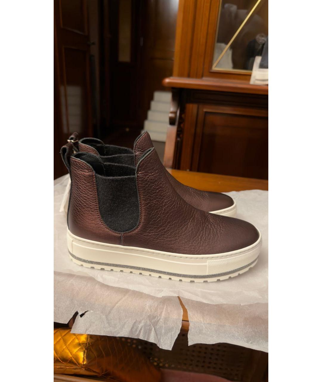 BRUNELLO CUCINELLI Бордовые кожаные кеды, фото 7