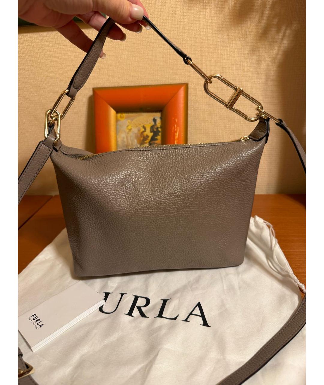 FURLA Антрацитовая кожаная сумка через плечо, фото 2