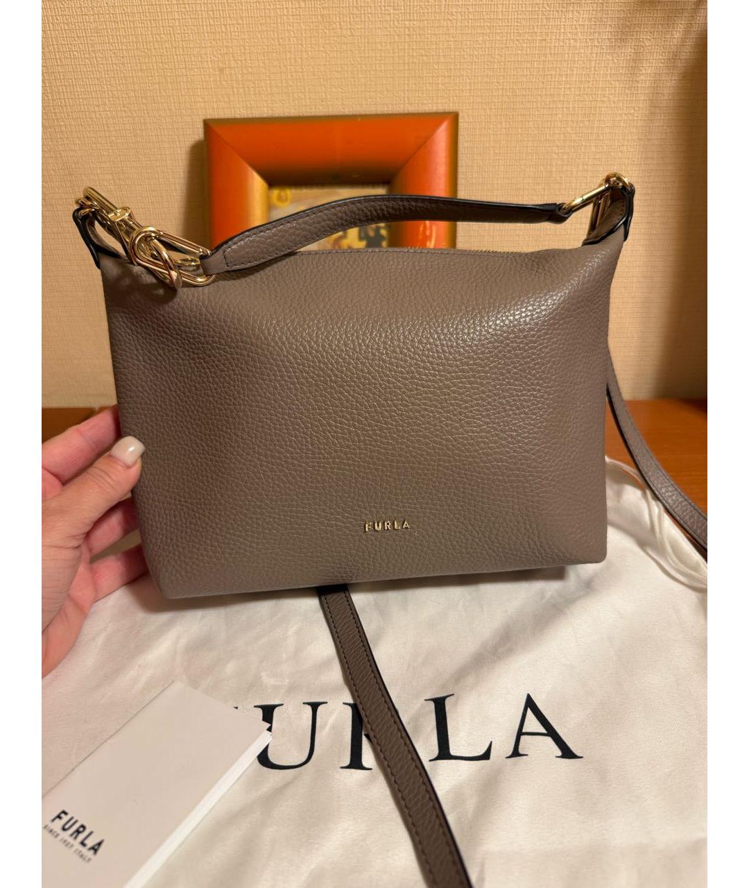 FURLA Антрацитовая кожаная сумка через плечо, фото 7