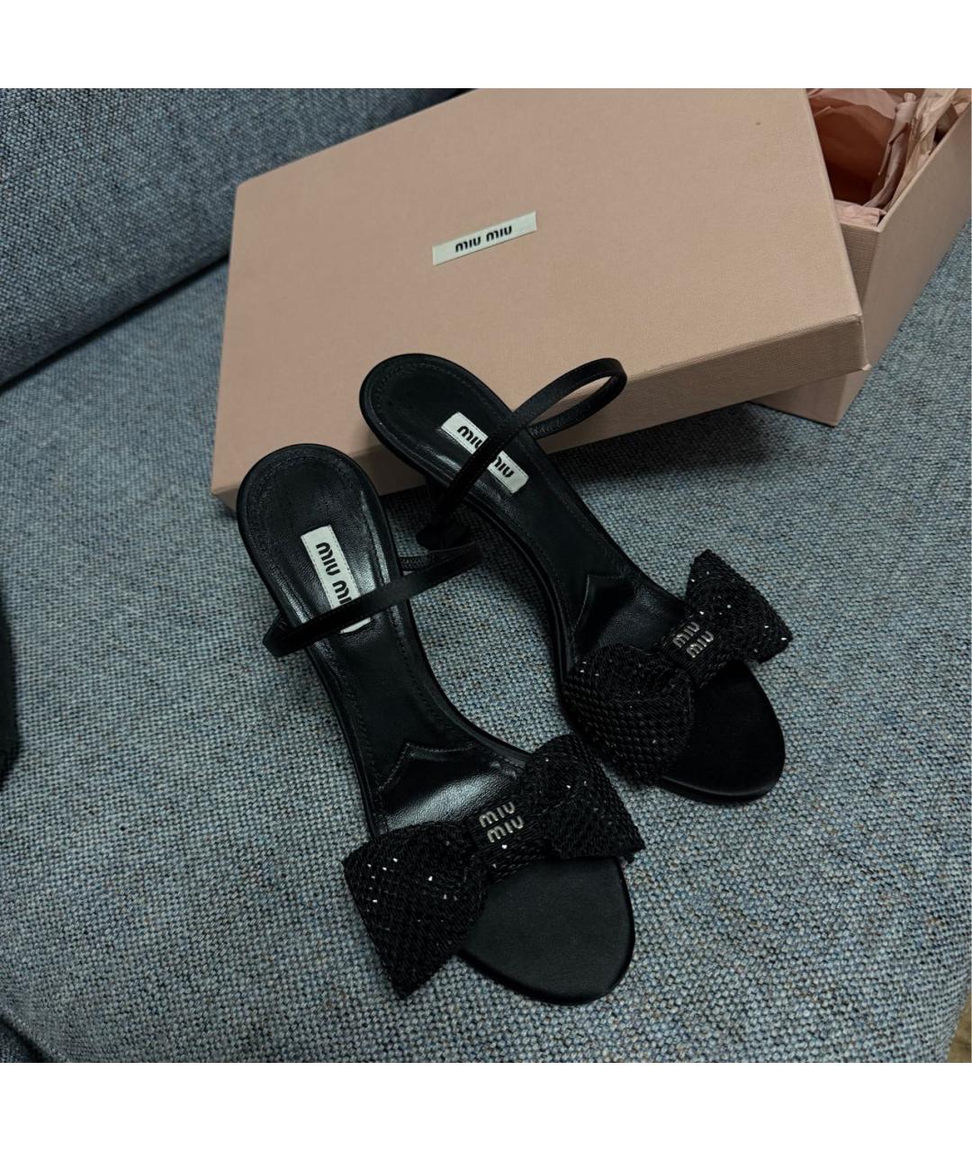 MIU MIU Черные кожаные босоножки, фото 2