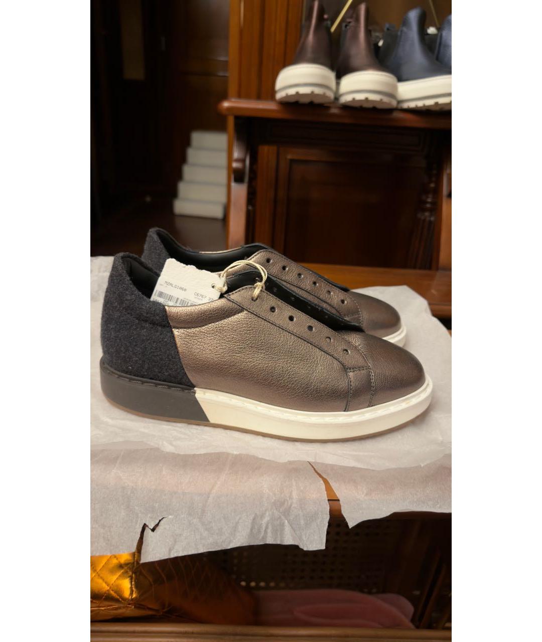 BRUNELLO CUCINELLI Хаки кожаные кеды, фото 8