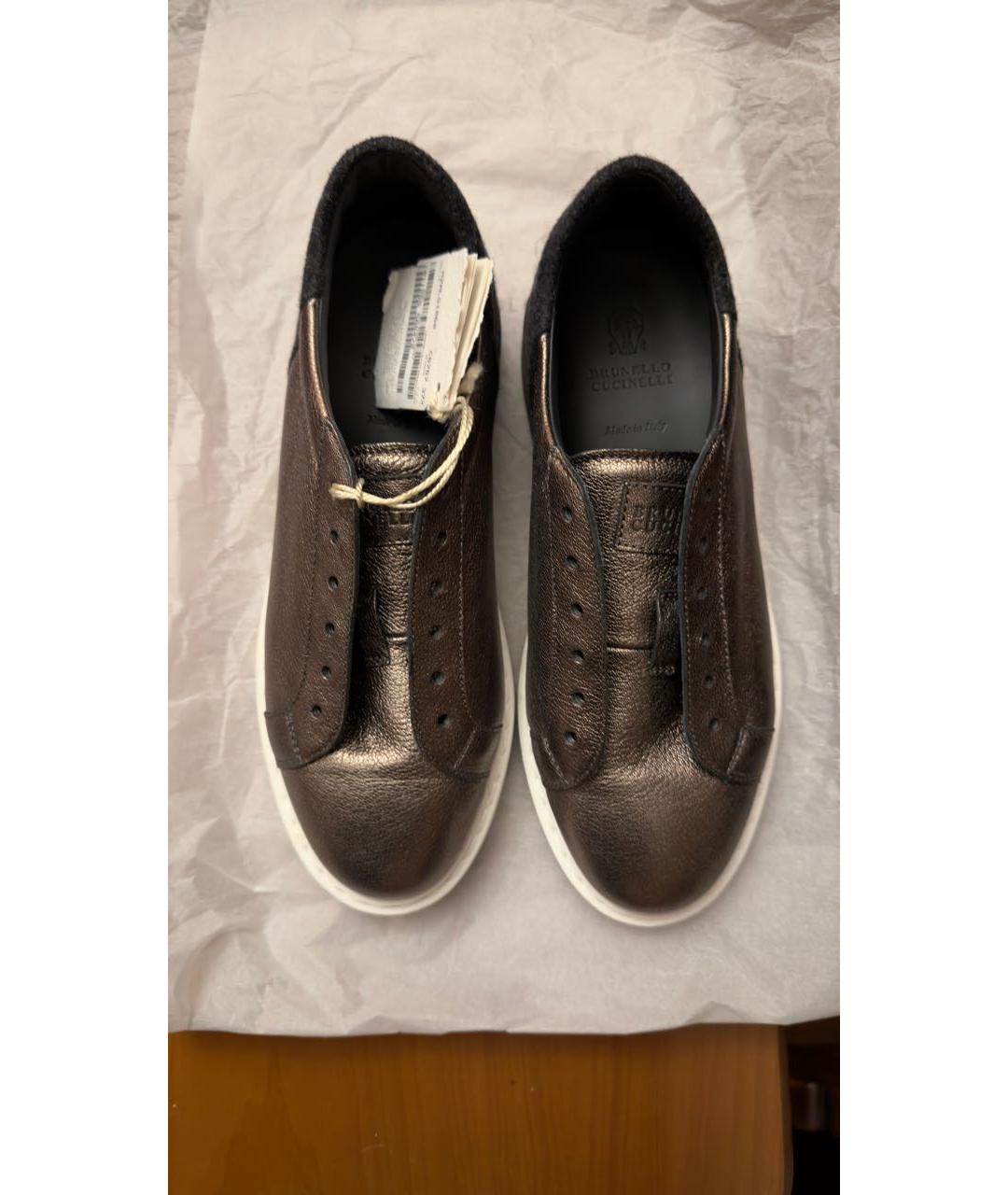 BRUNELLO CUCINELLI Хаки кожаные кеды, фото 3