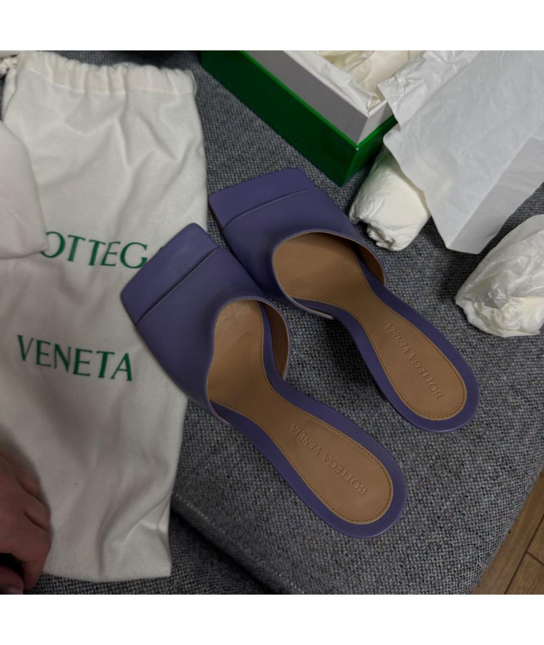 BOTTEGA VENETA Фиолетовые кожаные мюли, фото 4