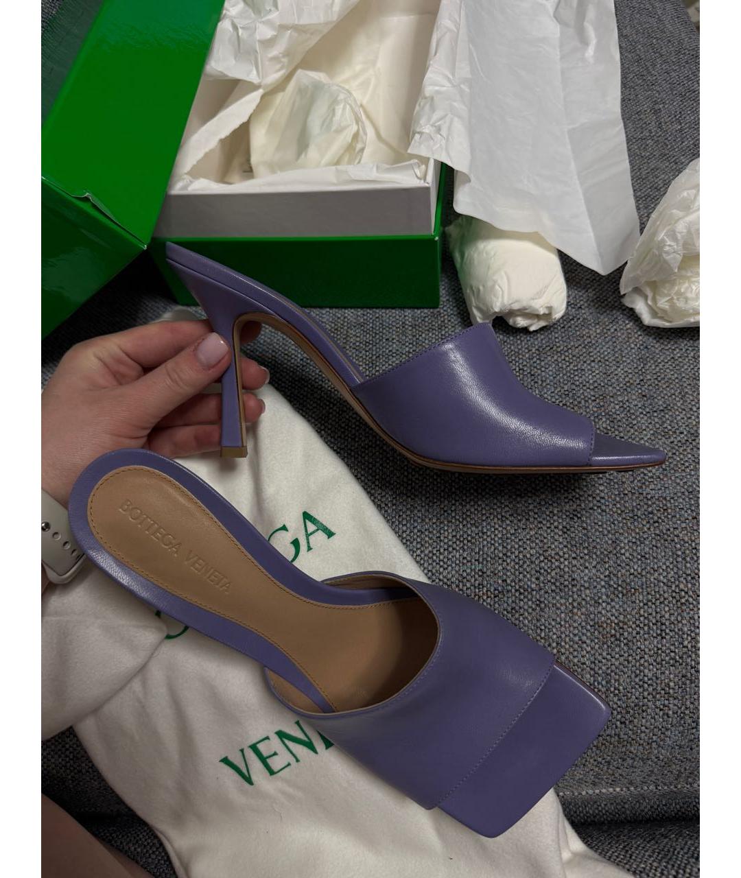 BOTTEGA VENETA Фиолетовые кожаные мюли, фото 7