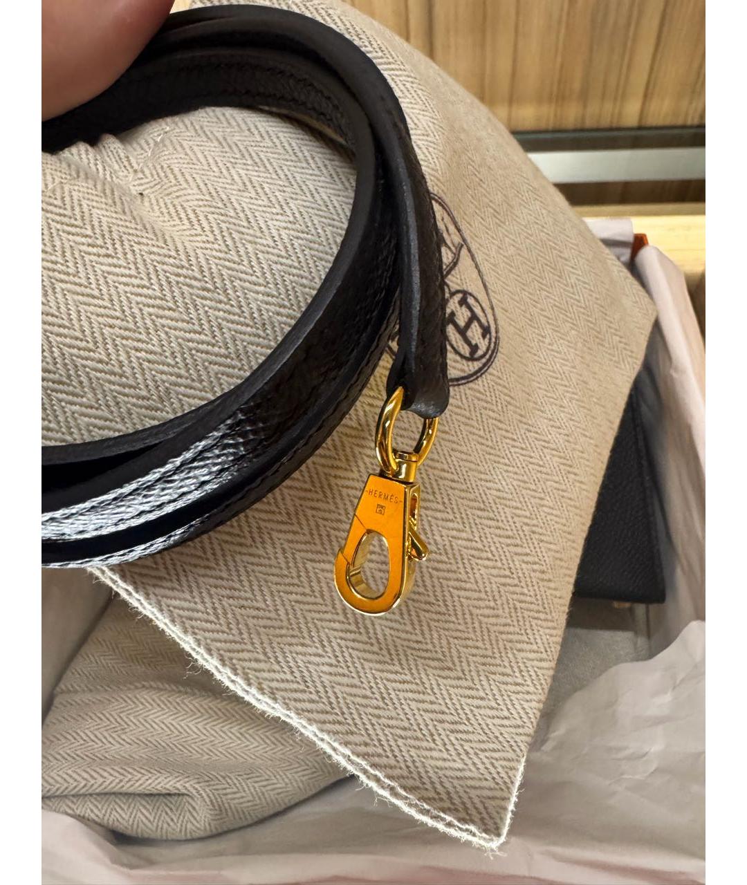 HERMES Черная кожаная сумка с короткими ручками, фото 6