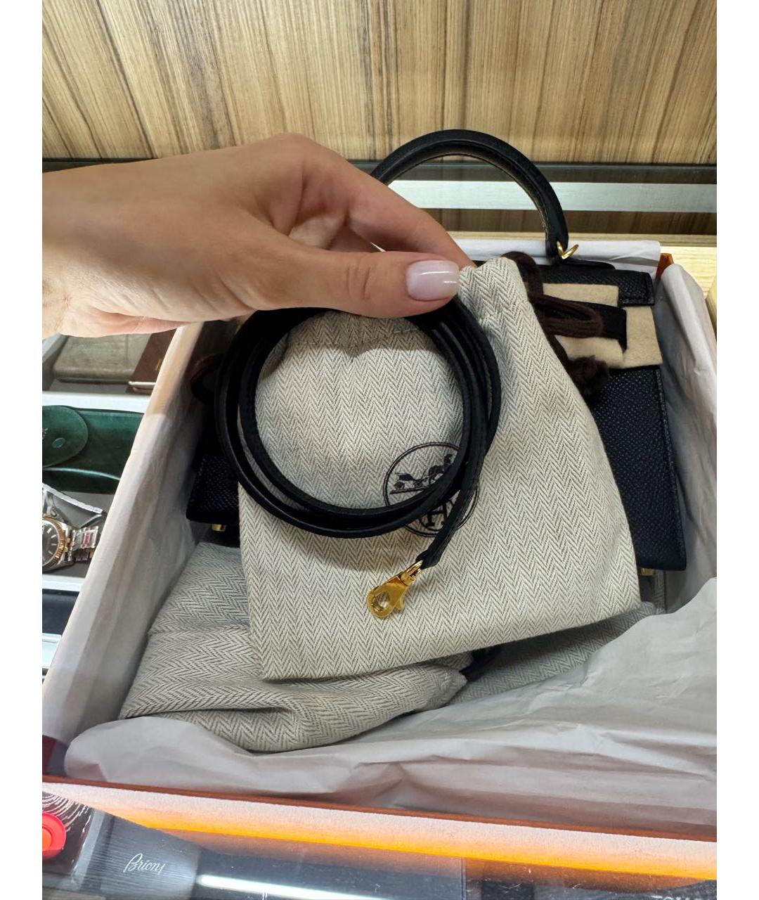 HERMES Черная кожаная сумка с короткими ручками, фото 5