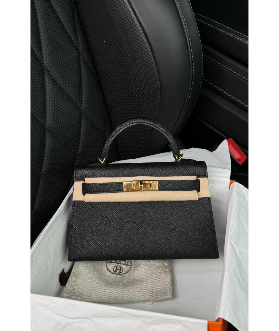 HERMES Черная кожаная сумка с короткими ручками, фото 8