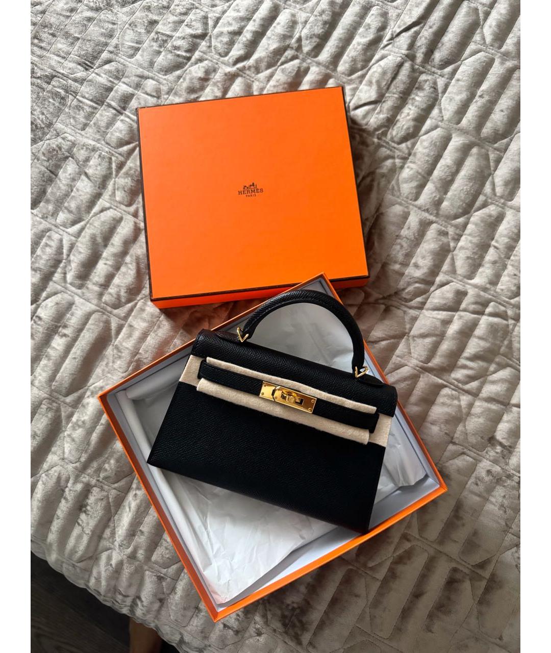 HERMES Черная кожаная сумка с короткими ручками, фото 2