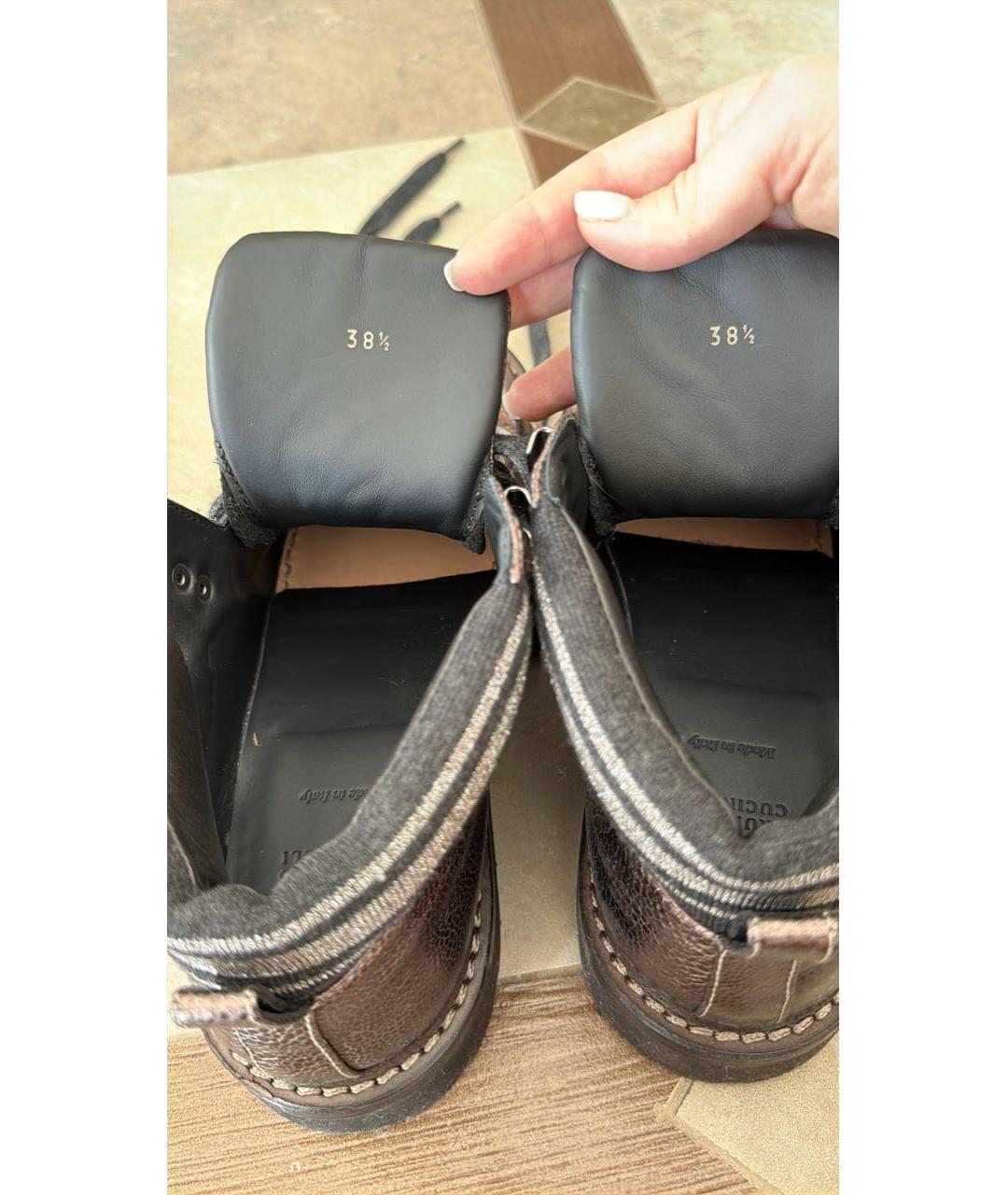 BRUNELLO CUCINELLI Коричневые кожаные ботинки, фото 8