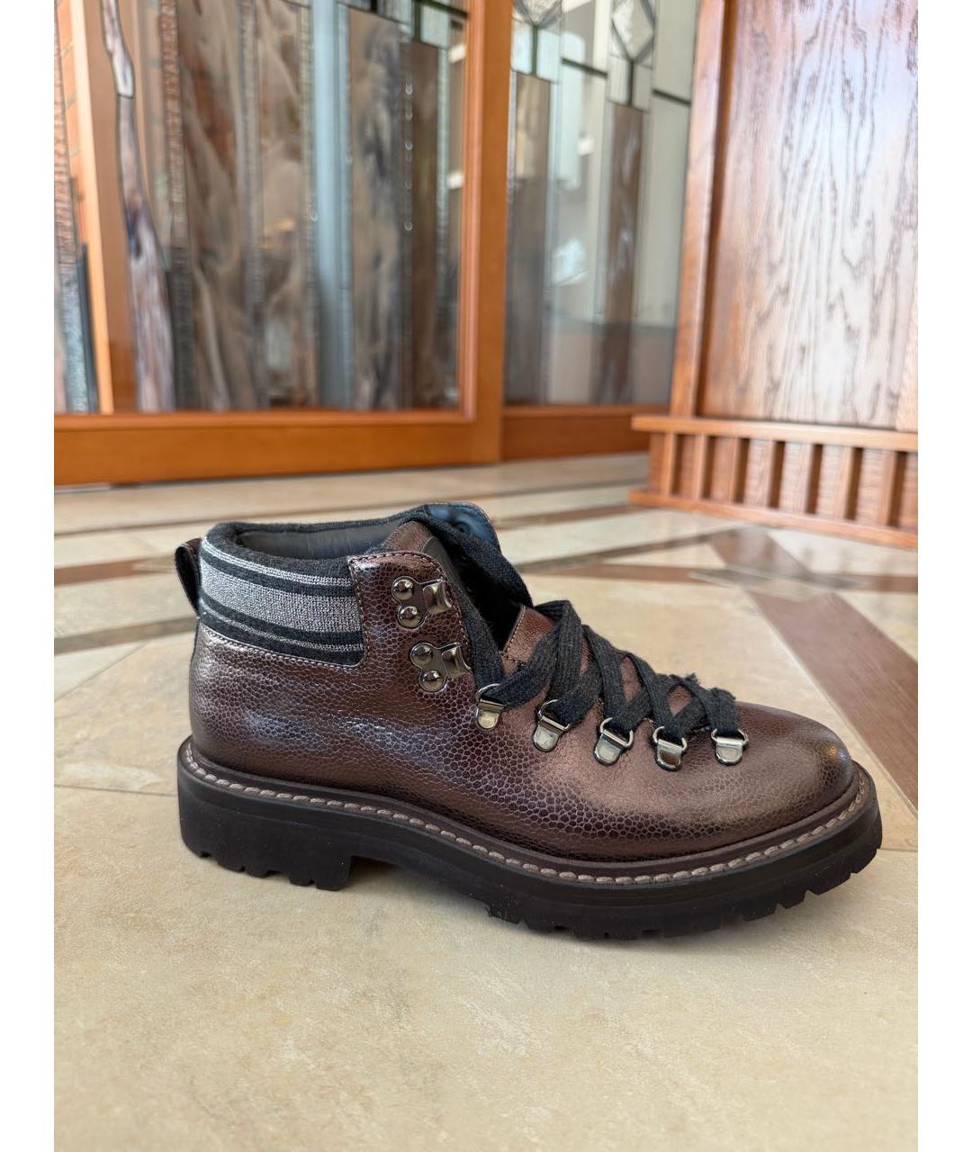 BRUNELLO CUCINELLI Коричневые кожаные ботинки, фото 9