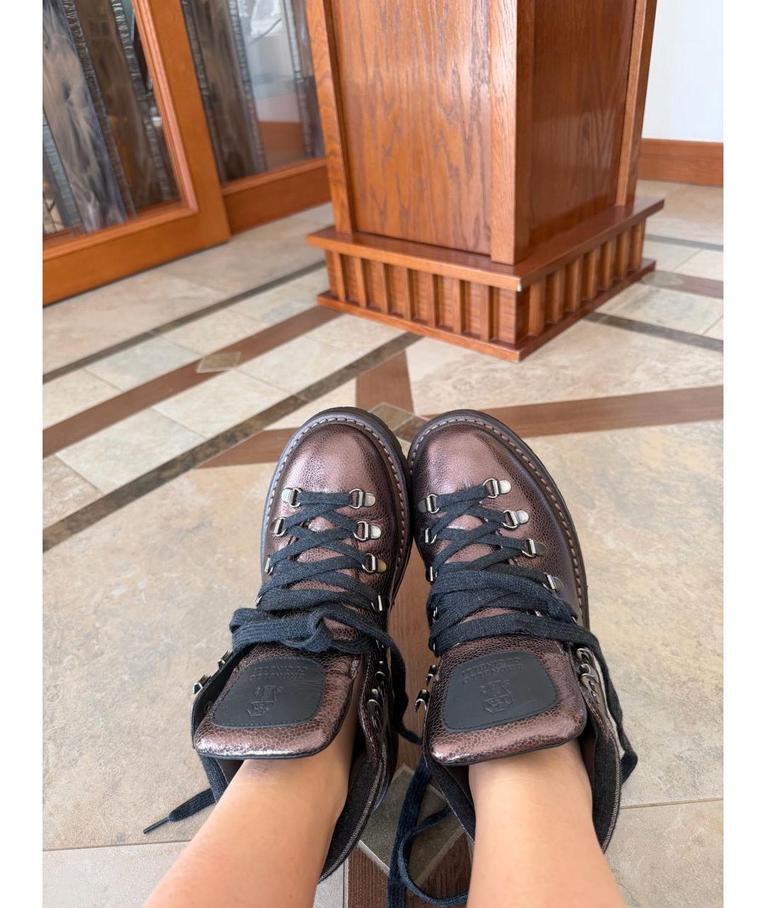 BRUNELLO CUCINELLI Коричневые кожаные ботинки, фото 7