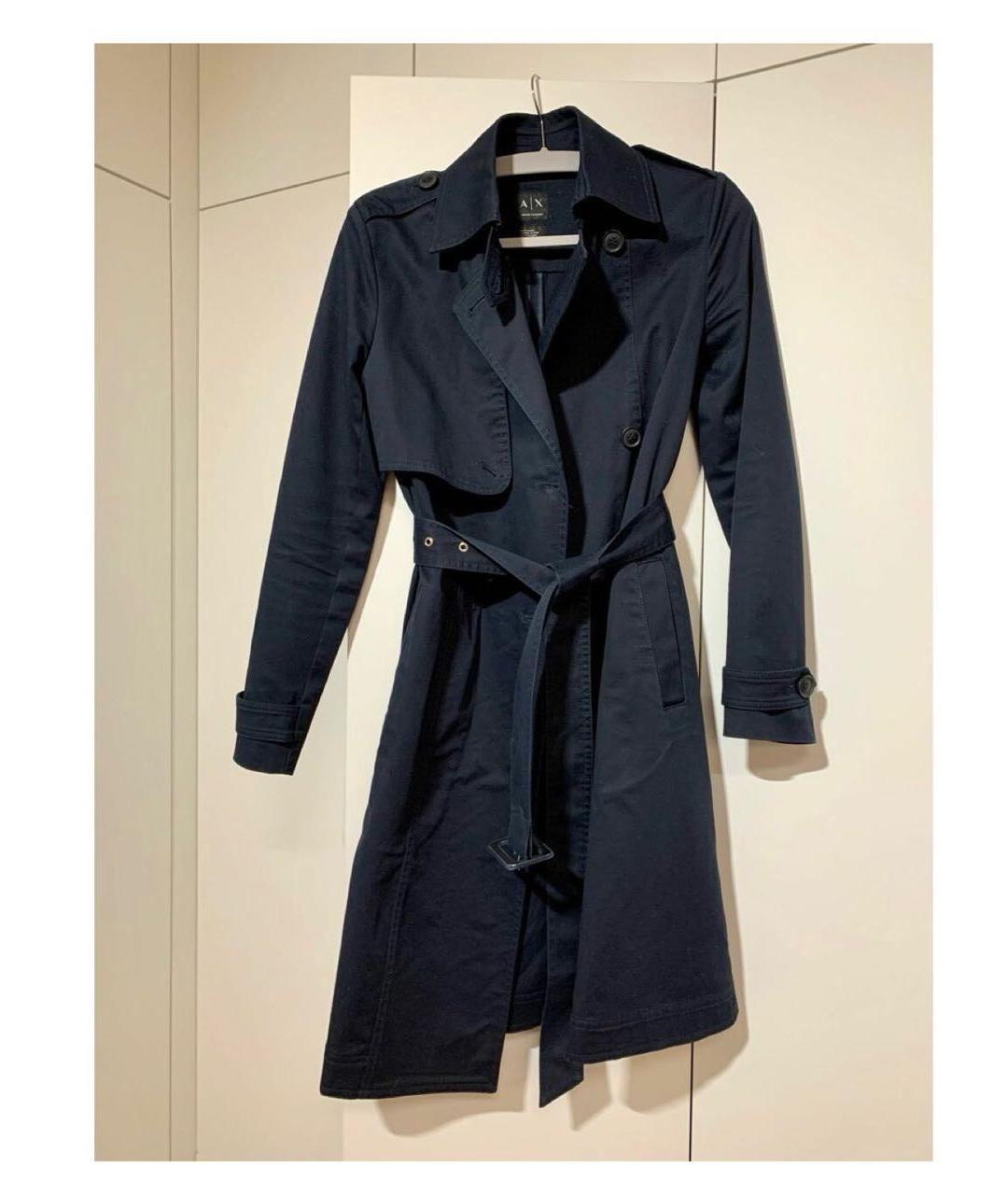 ARMANI EXCHANGE Темно-синий хлопковый тренч/плащ, фото 3