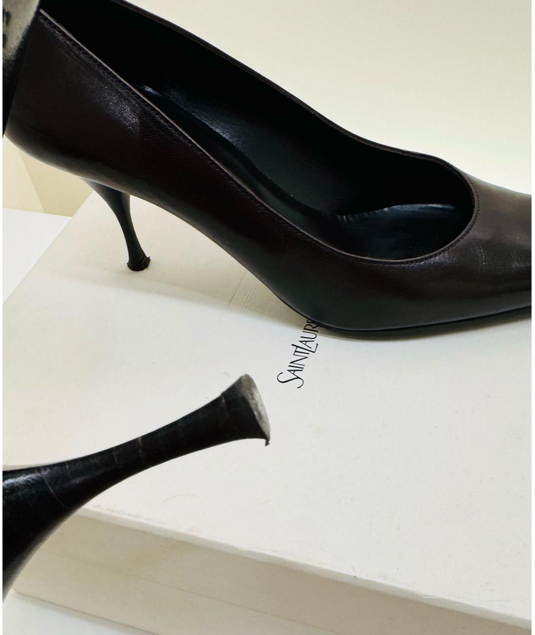 SAINT LAURENT Коричневые кожаные туфли, фото 8