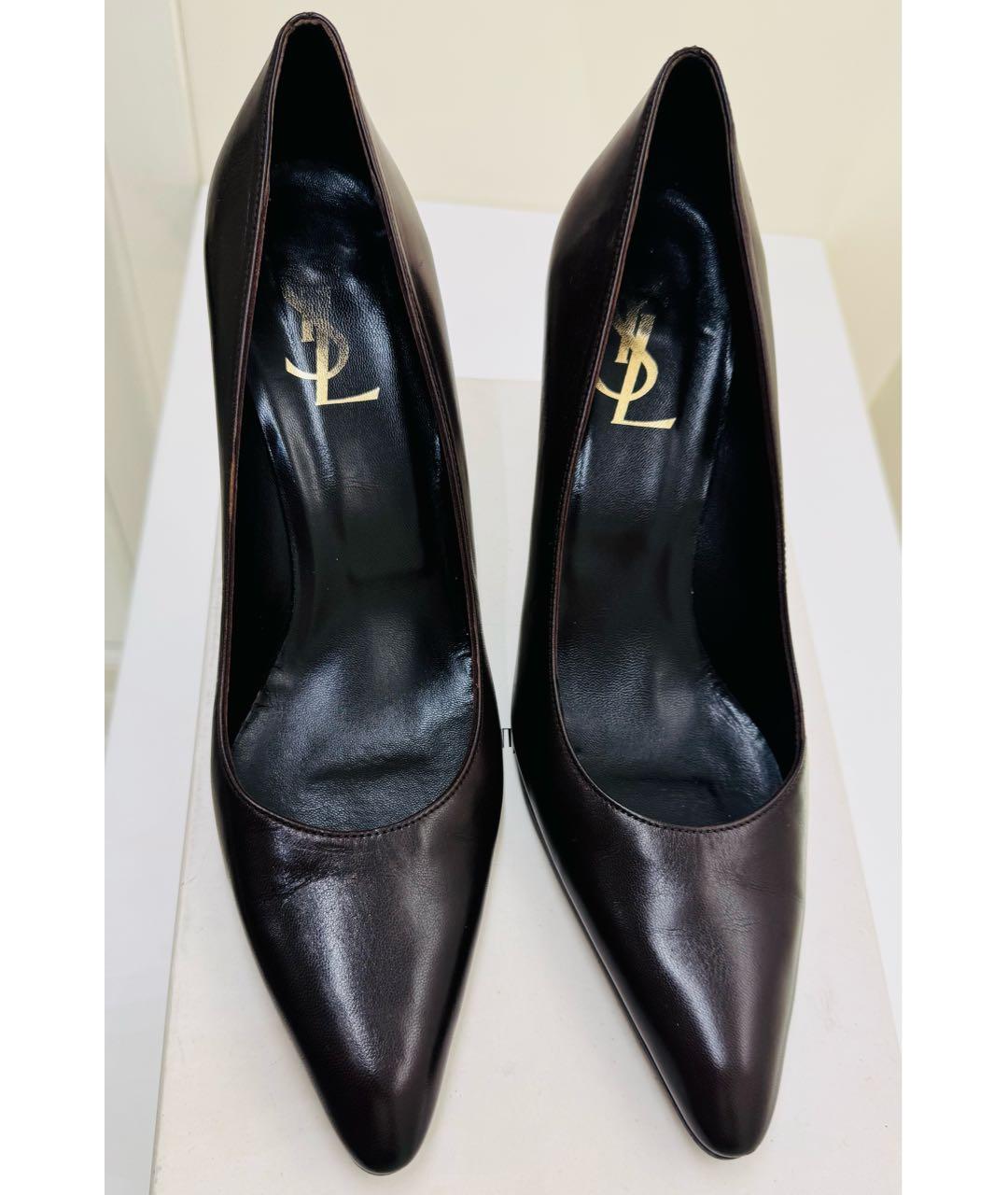 SAINT LAURENT Коричневые кожаные туфли, фото 2