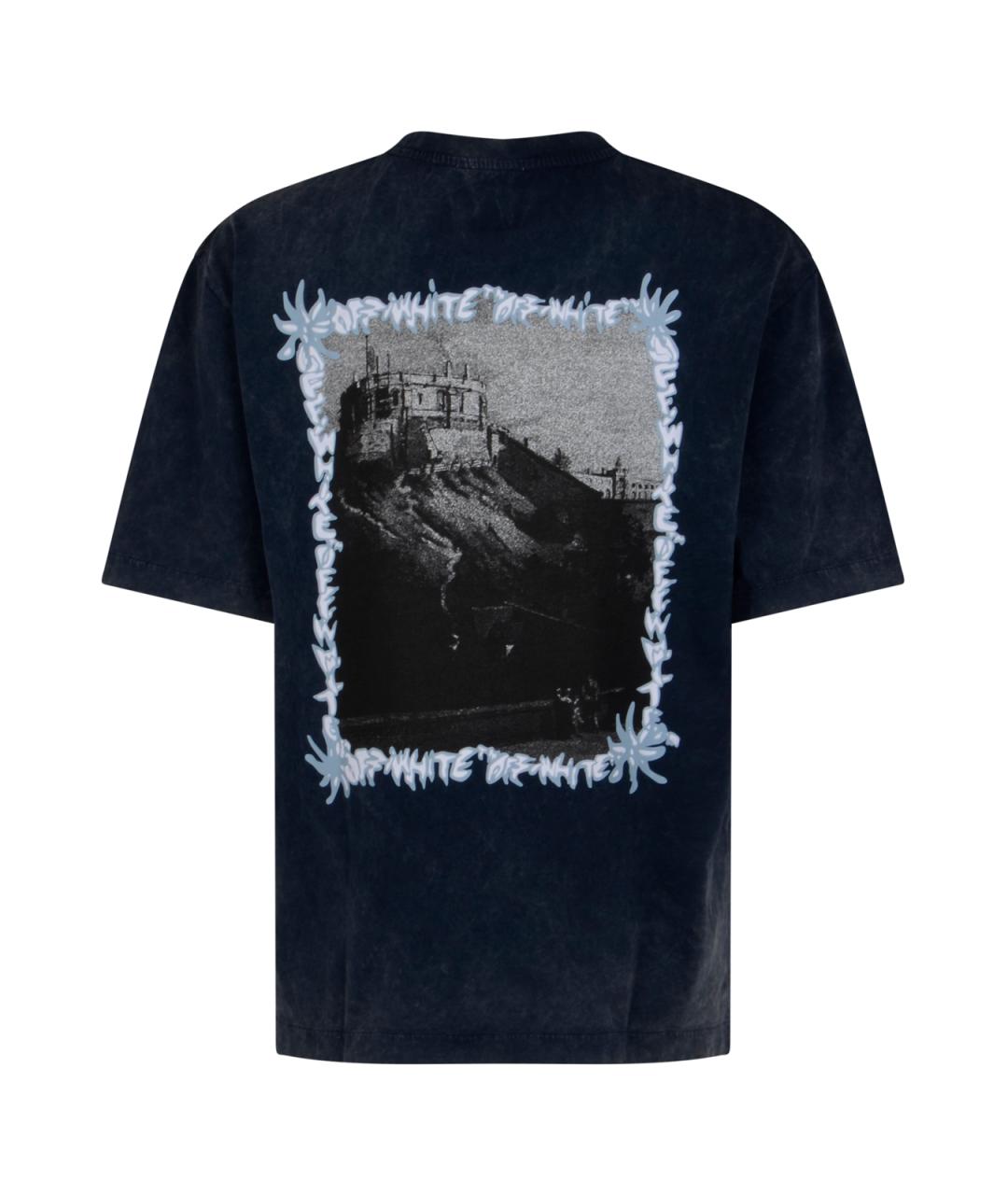 OFF-WHITE Темно-синяя хлопковая футболка, фото 2