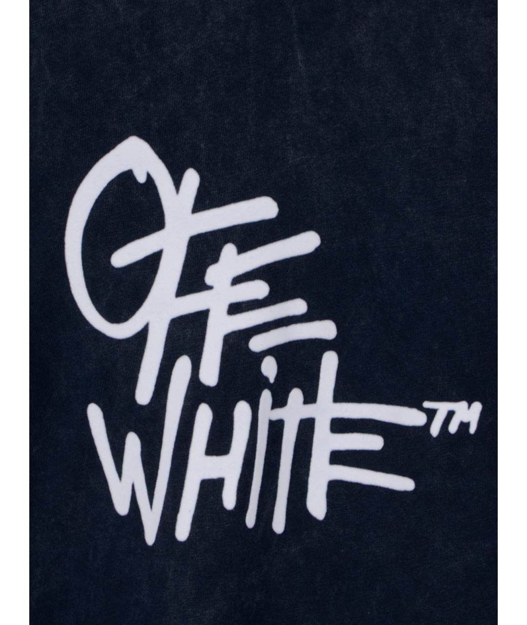 OFF-WHITE Темно-синяя хлопковая футболка, фото 3