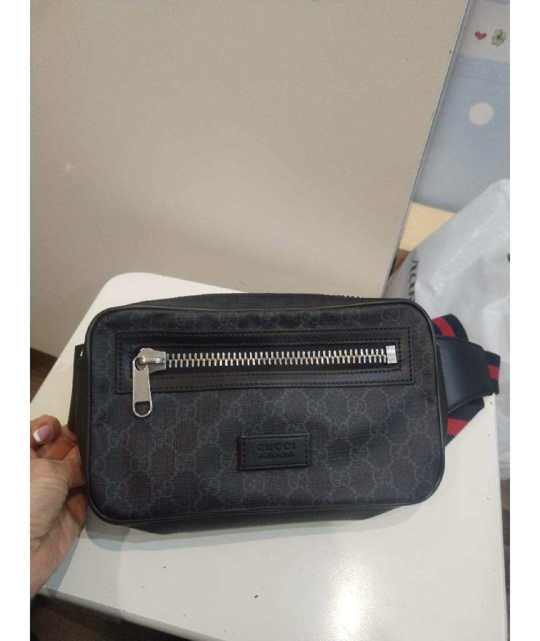 GUCCI Антрацитовая кожаная поясная сумка, фото 3