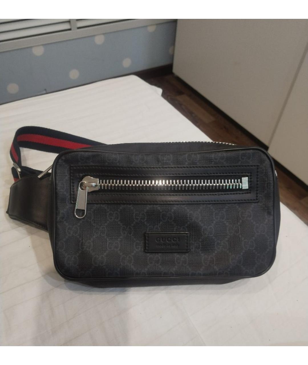 GUCCI Антрацитовая кожаная поясная сумка, фото 9