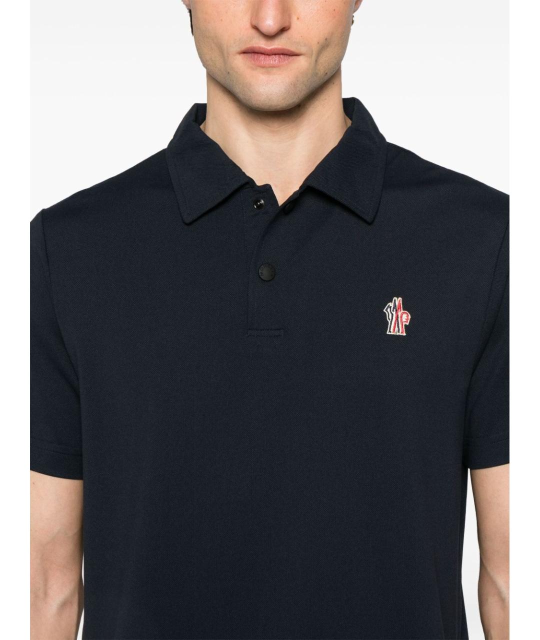 MONCLER GRENOBLE Темно-синее поло с коротким рукавом, фото 4
