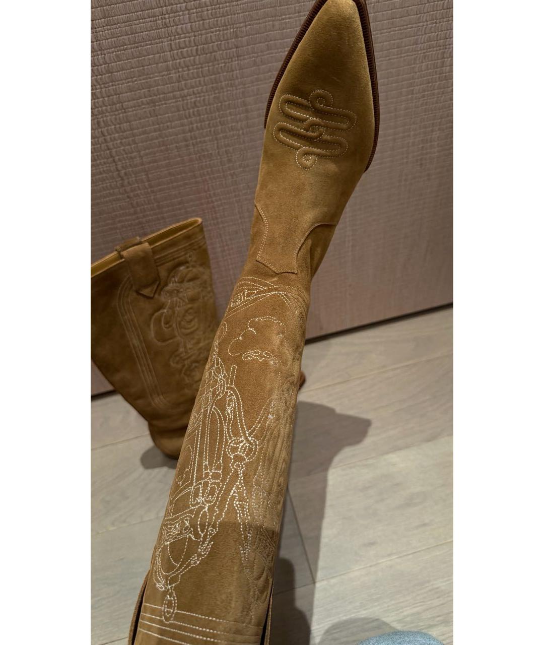 HERMES Бежевые замшевые сапоги, фото 6