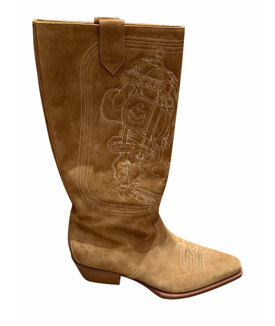 HERMES Бежевые замшевые сапоги, фото 8