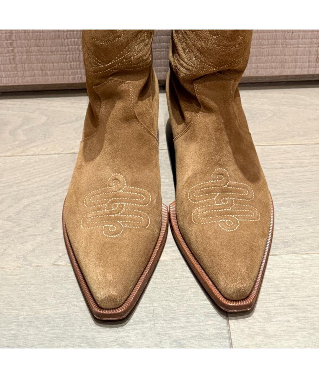 HERMES Бежевые замшевые сапоги, фото 3