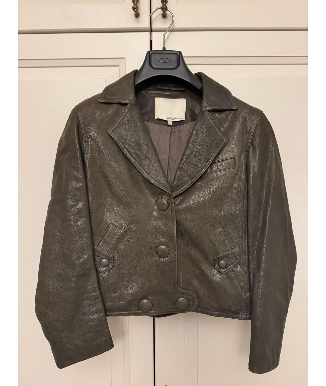 3.1 PHILLIP LIM Антрацитовый кожаный жакет/пиджак, фото 9