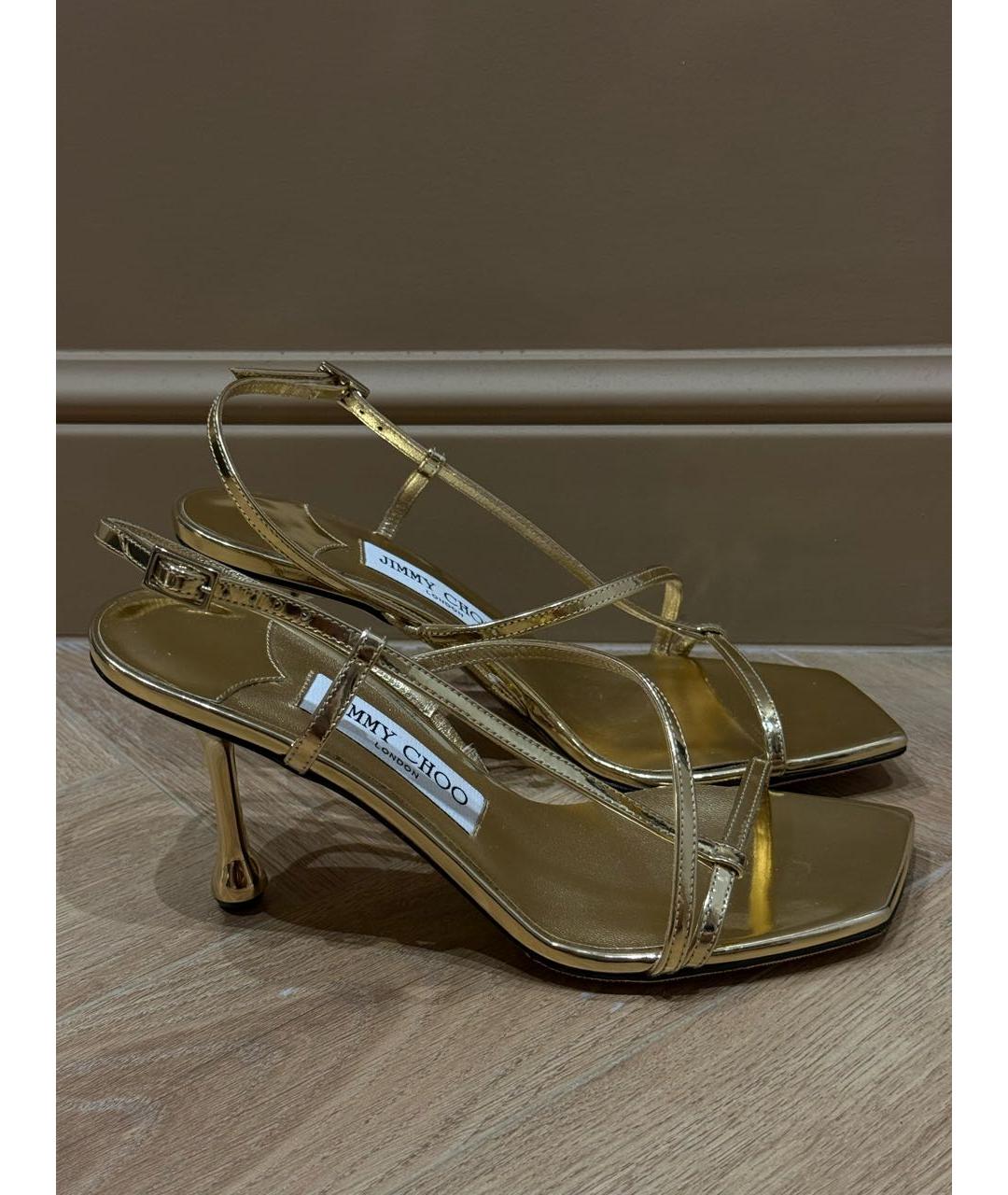 JIMMY CHOO Золотые кожаные босоножки, фото 5
