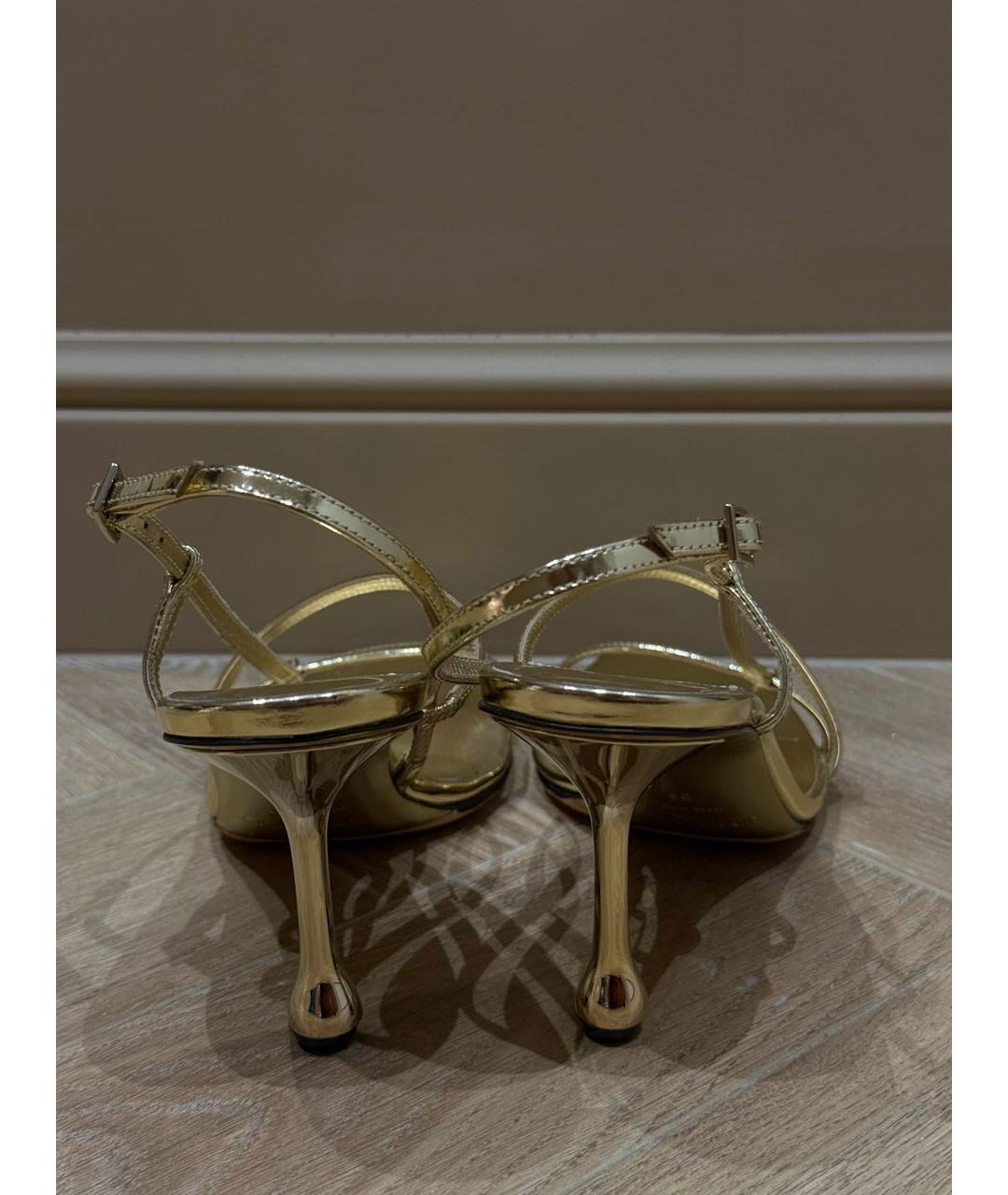 JIMMY CHOO Золотые кожаные босоножки, фото 4