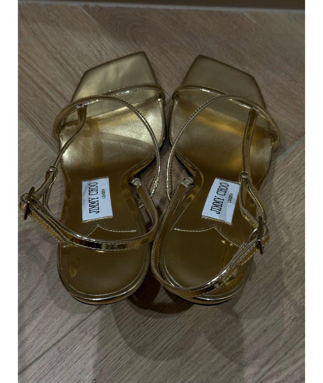 JIMMY CHOO Золотые кожаные босоножки, фото 3