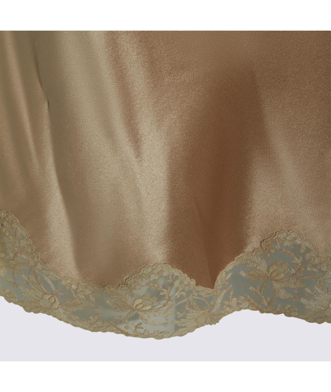 SAINT LAURENT Бежевая шелковая юбка миди, фото 3