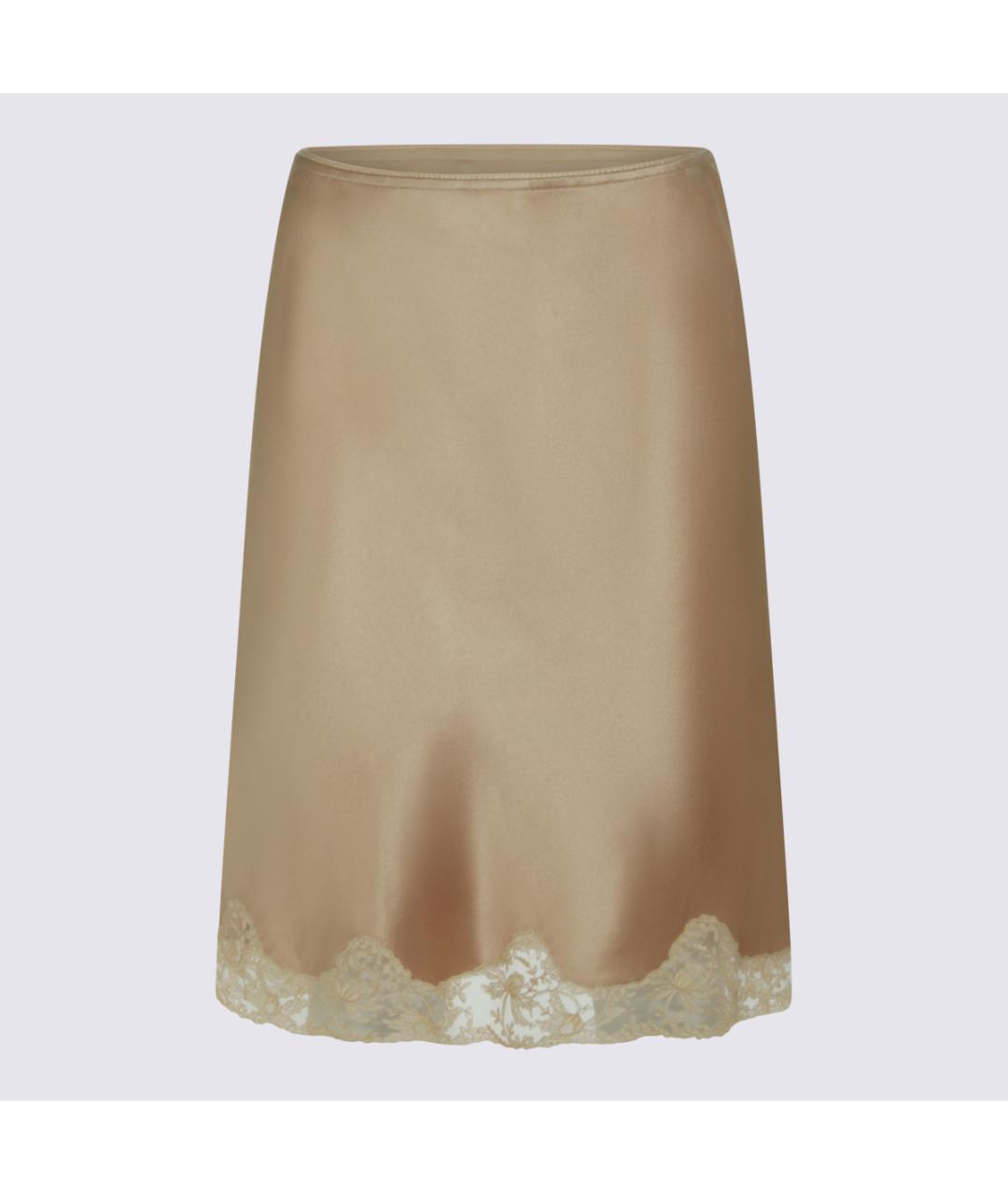 SAINT LAURENT Бежевая шелковая юбка миди, фото 4