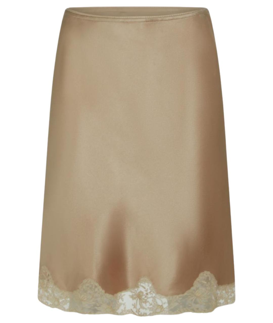 SAINT LAURENT Бежевая шелковая юбка миди, фото 1