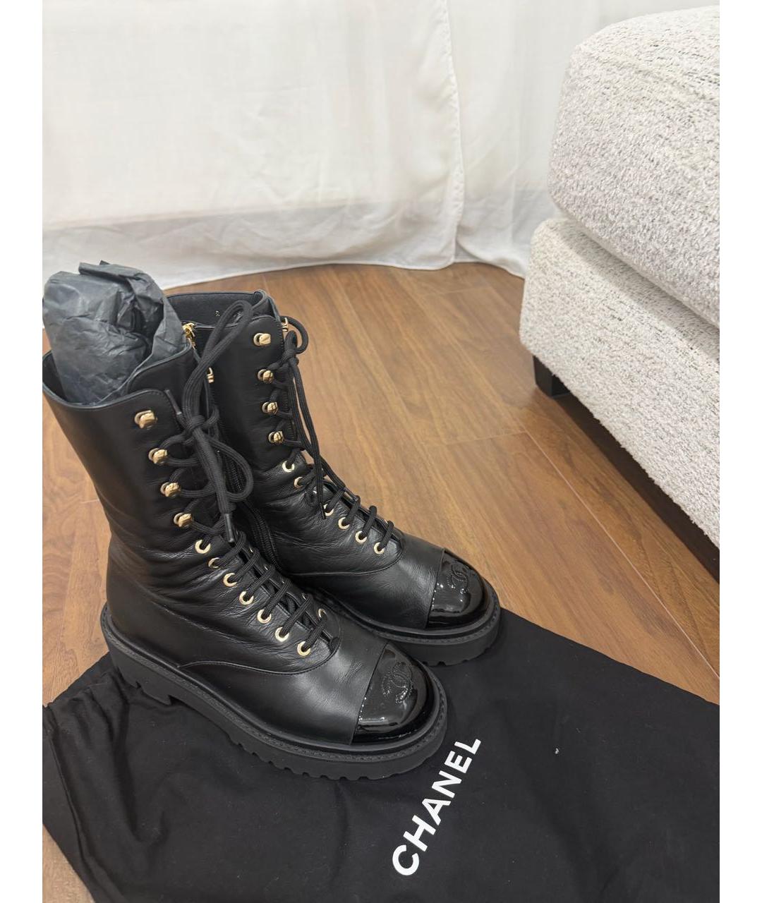 CHANEL Черные кожаные ботинки, фото 3