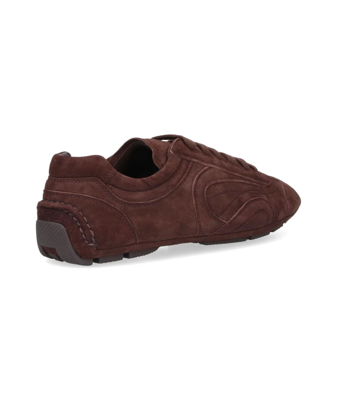 PRADA Коричневые замшевые низкие кроссовки / кеды, фото 4