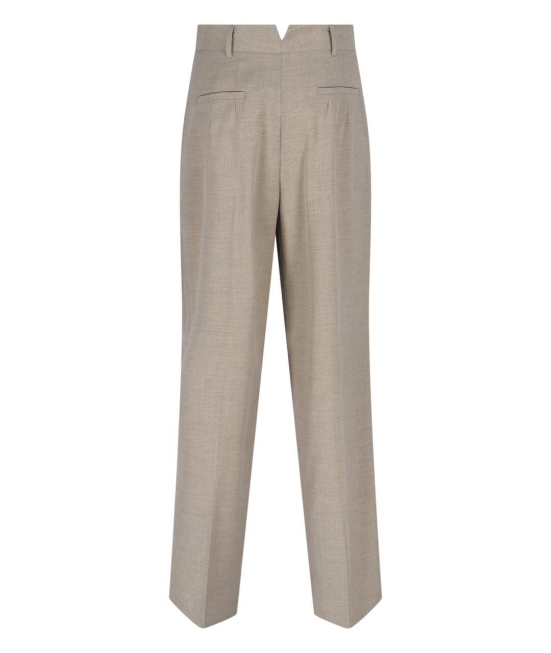 THE FRANKIE SHOP Бежевые шерстяные прямые брюки, фото 2