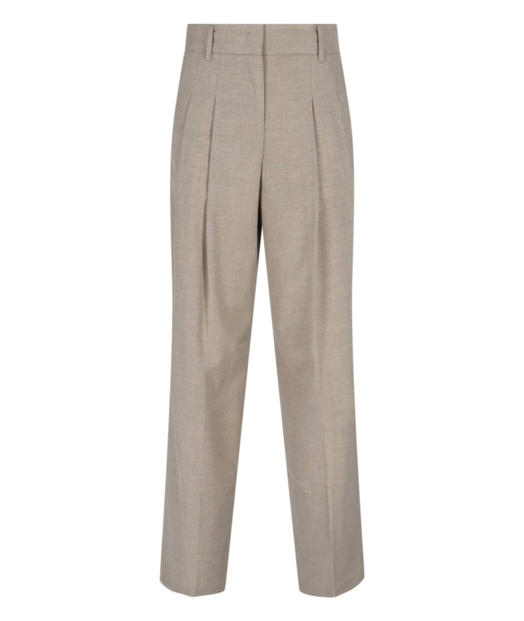 THE FRANKIE SHOP Бежевые шерстяные прямые брюки, фото 1