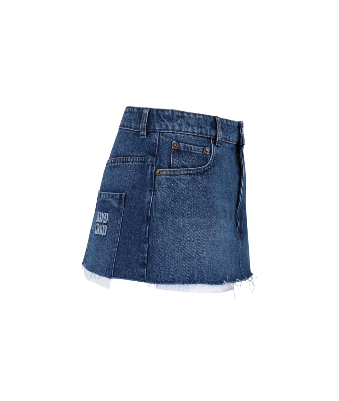 MIU MIU Синяя хлопковая юбка мини, фото 3