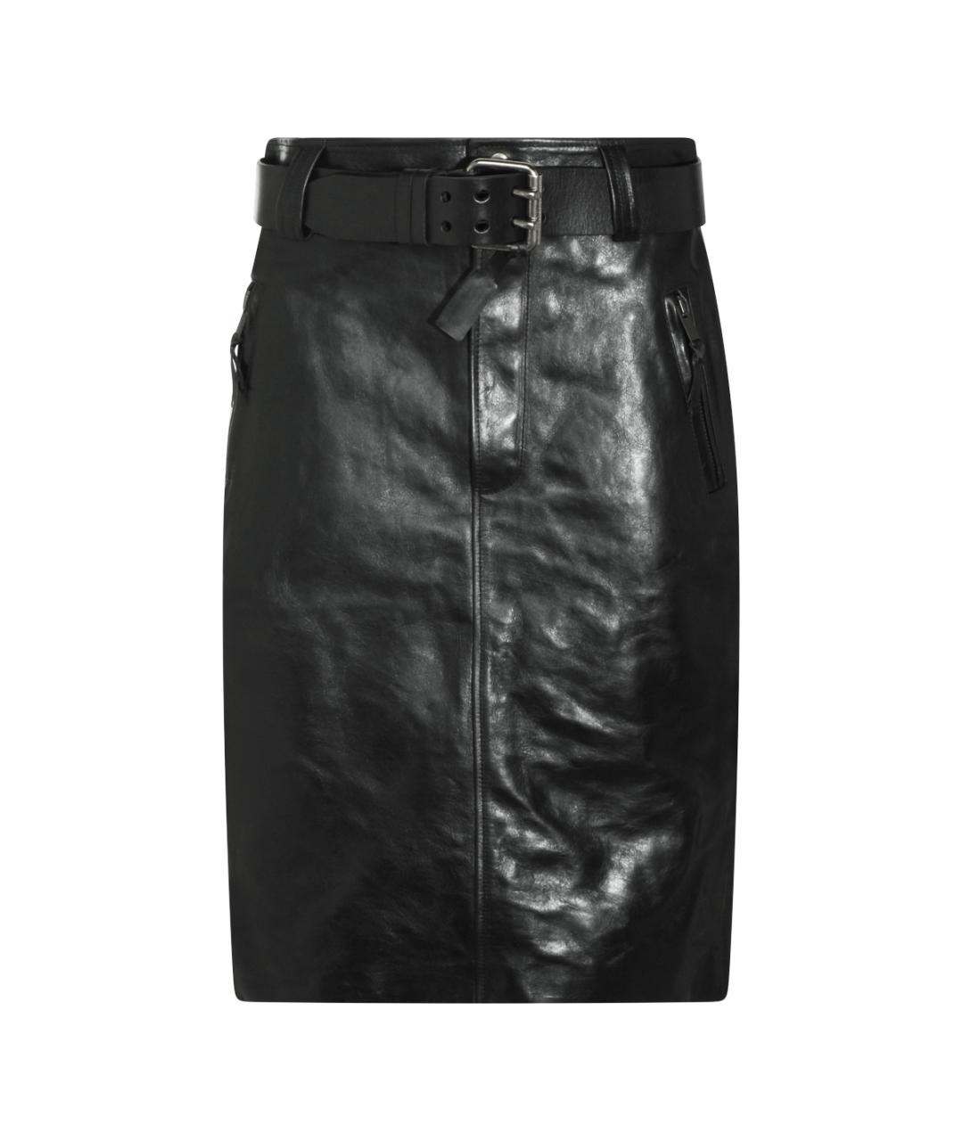 SAINT LAURENT Черная кожаная юбка миди, фото 1