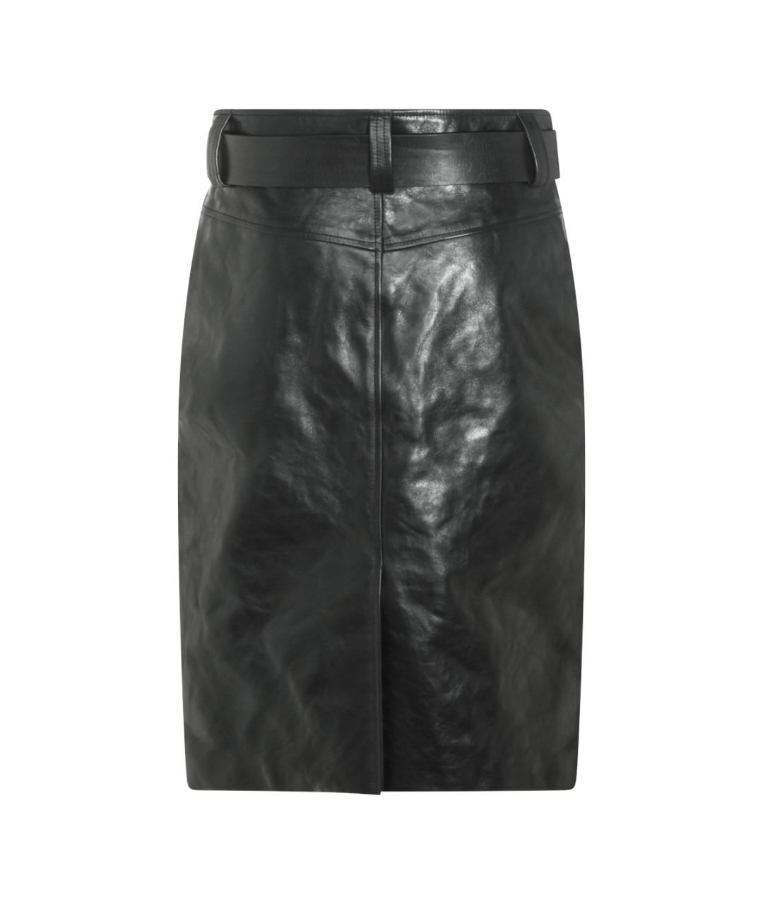 SAINT LAURENT Черная кожаная юбка миди, фото 2