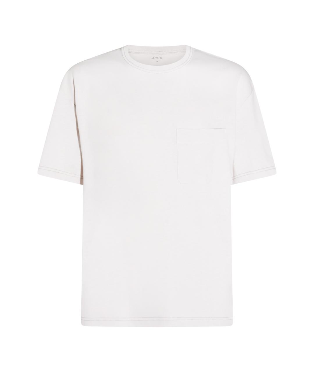 LEMAIRE Белая хлопко-леновая футболка, фото 7
