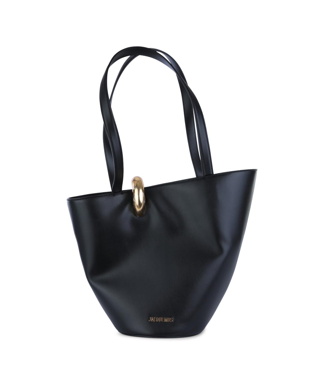 JACQUEMUS Черная кожаная сумка тоут, фото 1
