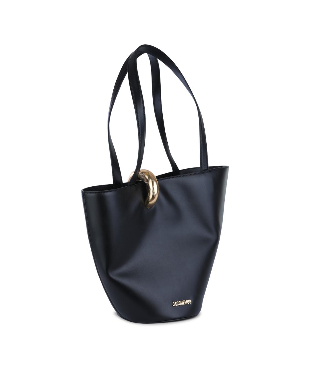 JACQUEMUS Черная кожаная сумка тоут, фото 2