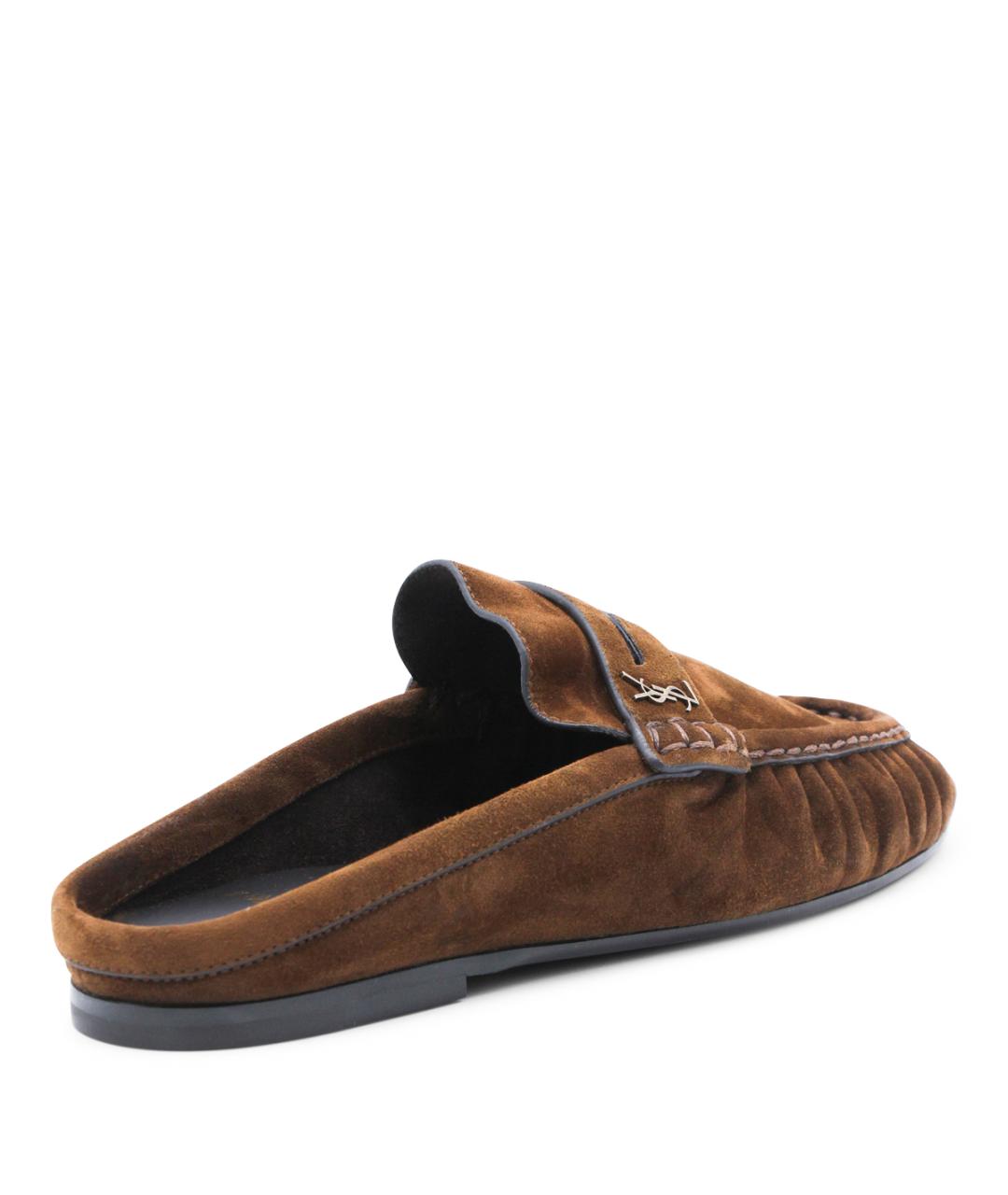 SAINT LAURENT Коричневые замшевые мюли, фото 3