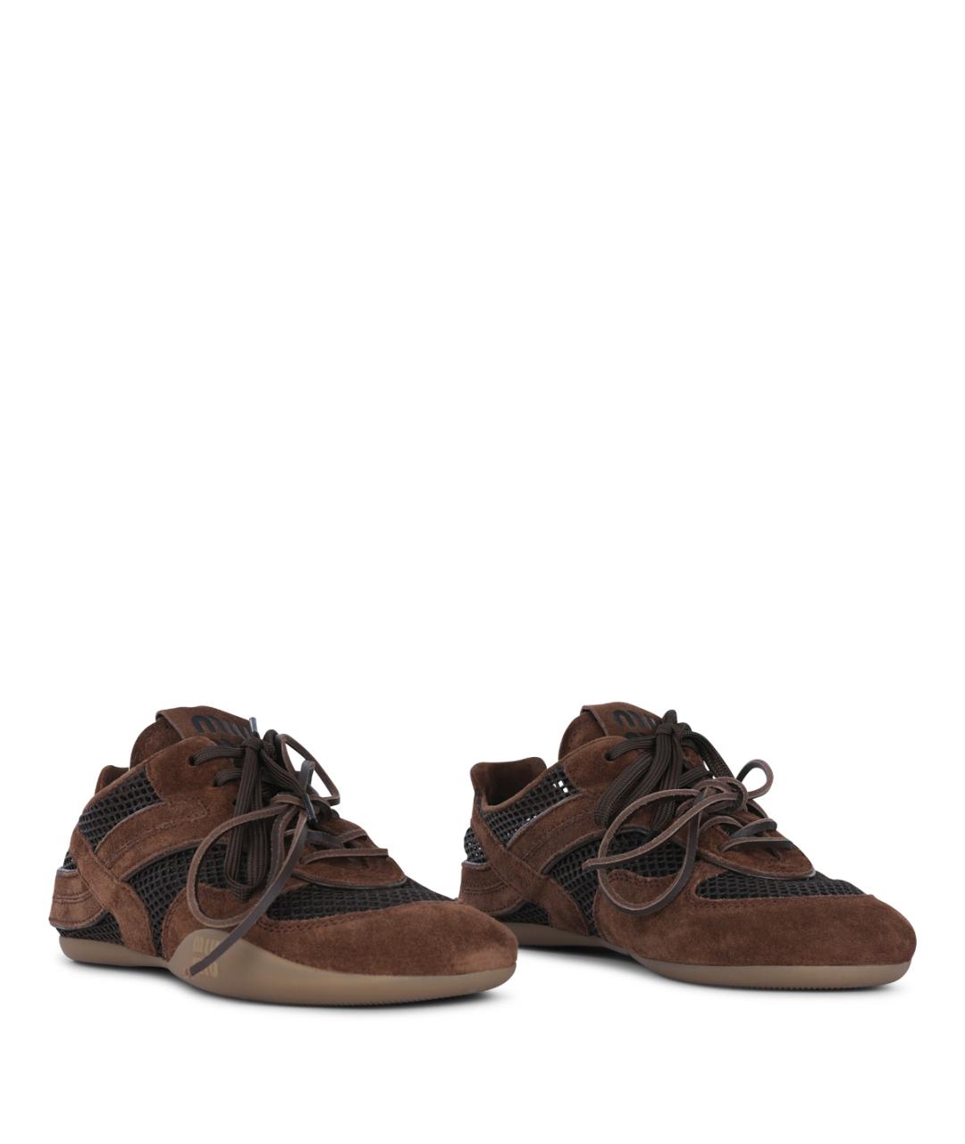 MIU MIU Коричневые текстильные кроссовки, фото 2