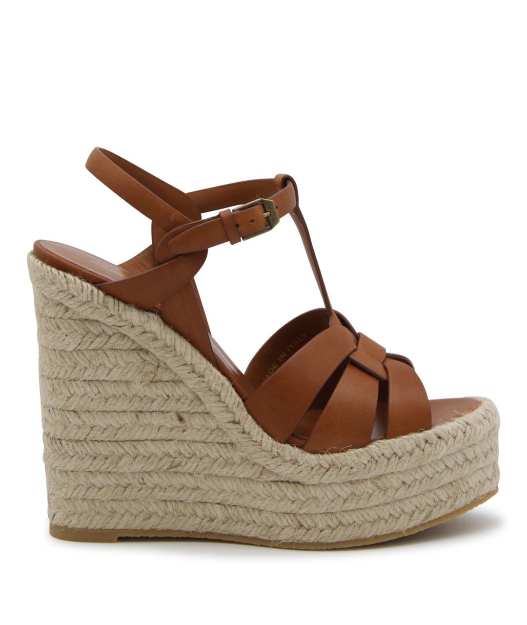 SAINT LAURENT Коричневые кожаные босоножки, фото 1